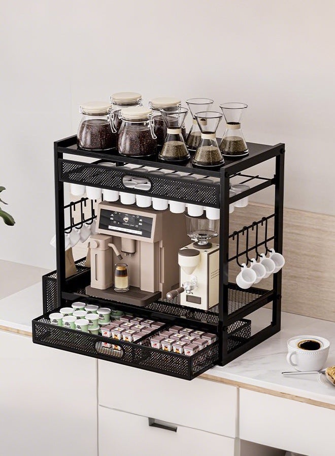 Forthcan Multi-Layer Coffee Machine Storage Rack with Cup Hooks, Open Shelves Organizer for Kitchen Counter, Office or Coffee Station - Image 1